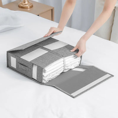 Boîte de rangement pliable noire pour draps avec fenêtre transparente