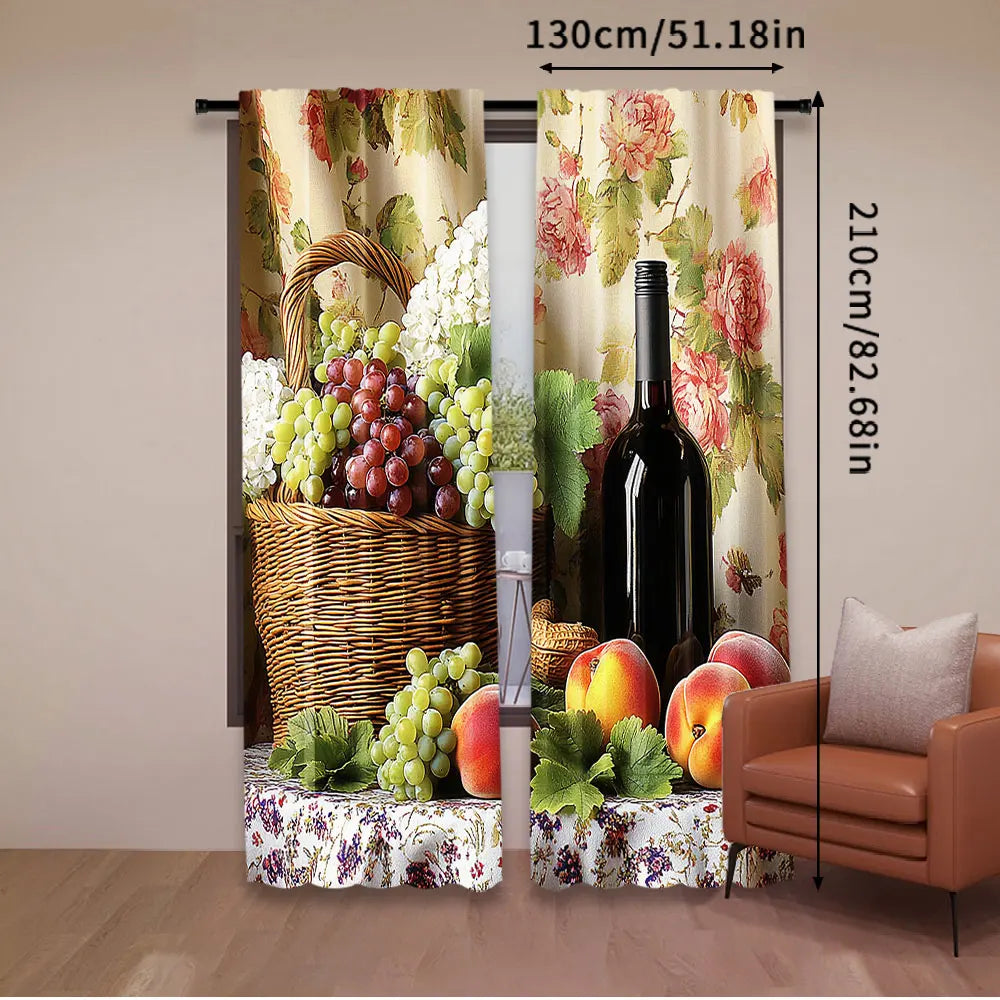 rideaux polyester fleurs fruits classiques beige rouge vert blanc pastorales
