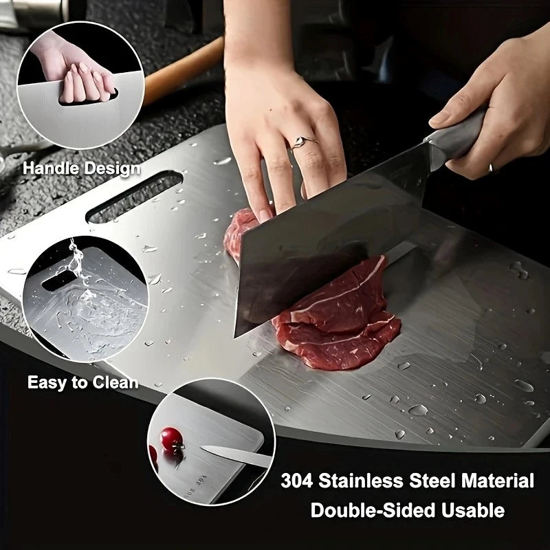 planche découper acier inoxydable lisse moderne poignées intégrées argenté utilitaire double face qualité alimentaire