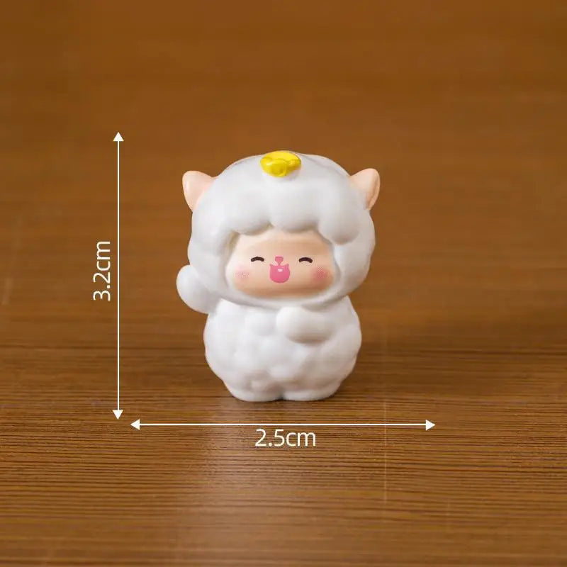 figurines mignonnes moutons résine couleurs variées visage souriant ruban cartoon