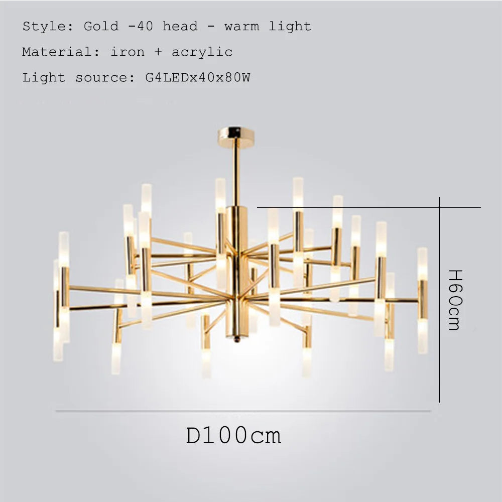 lampe suspendue moderne noir doré tubes transparents structure métallique scandinave led