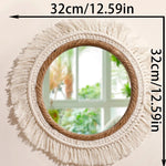 miroir mural bohème tressé franges blanches corde beige clair chambre salon decoration