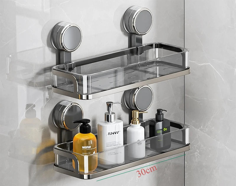 étagère salle bain moderne noir brillante adhésive minimaliste rangement pot crème pompe savon lotion