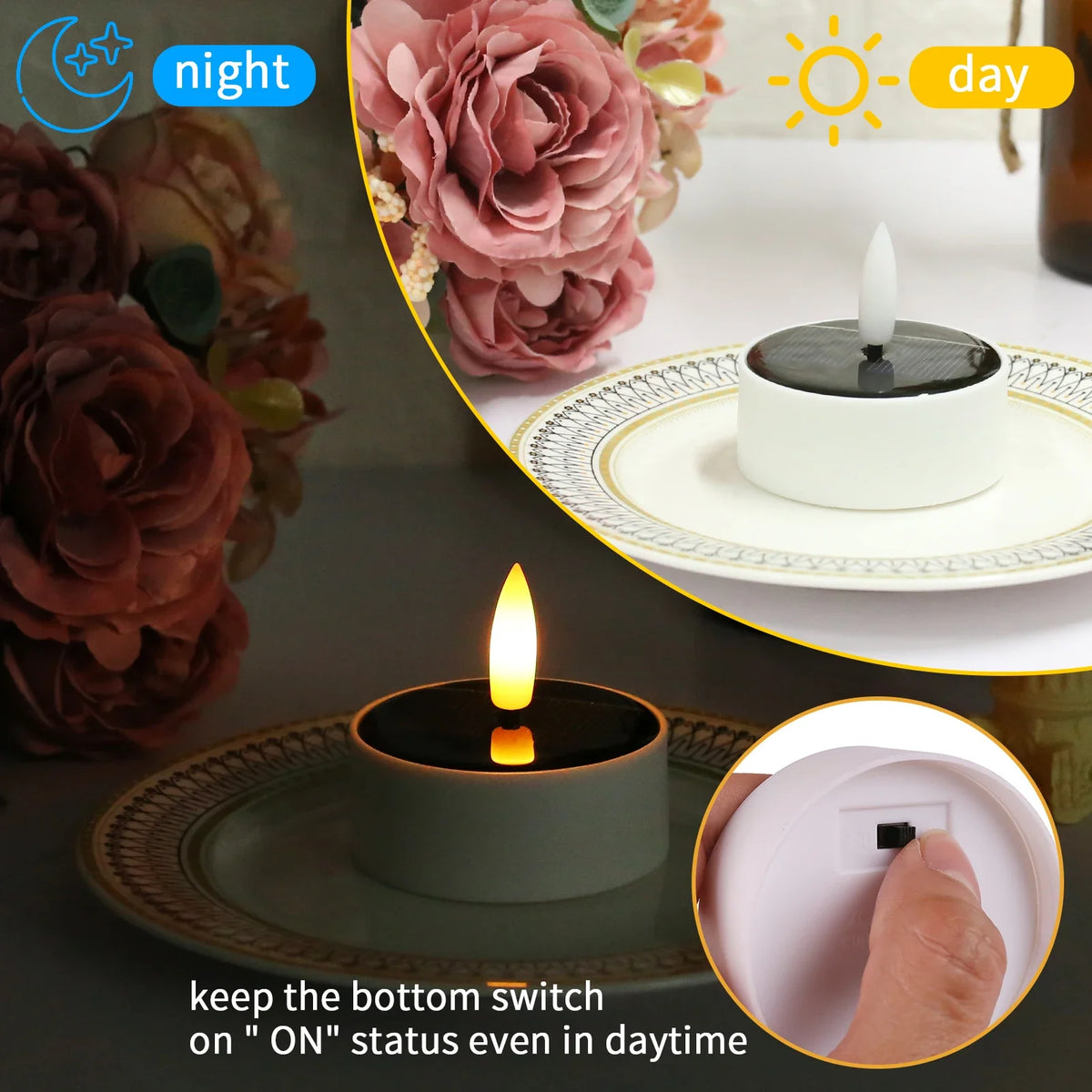 bougies led solaires sans flamme blanc noir modernes decoration intérieure interrupteur rotatif forme coupe