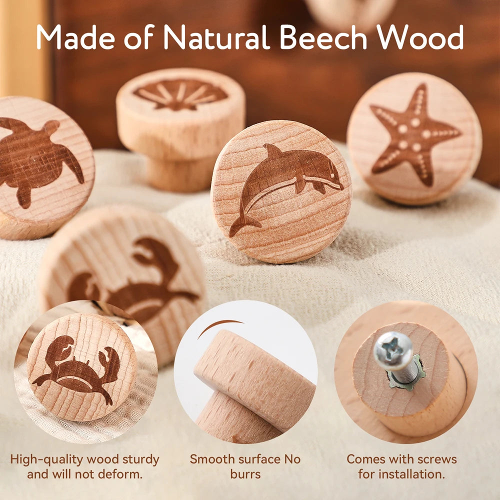 boutons meubles motif animalier bois clair moderne minimaliste vis 28mm 35mm protection coin chambre