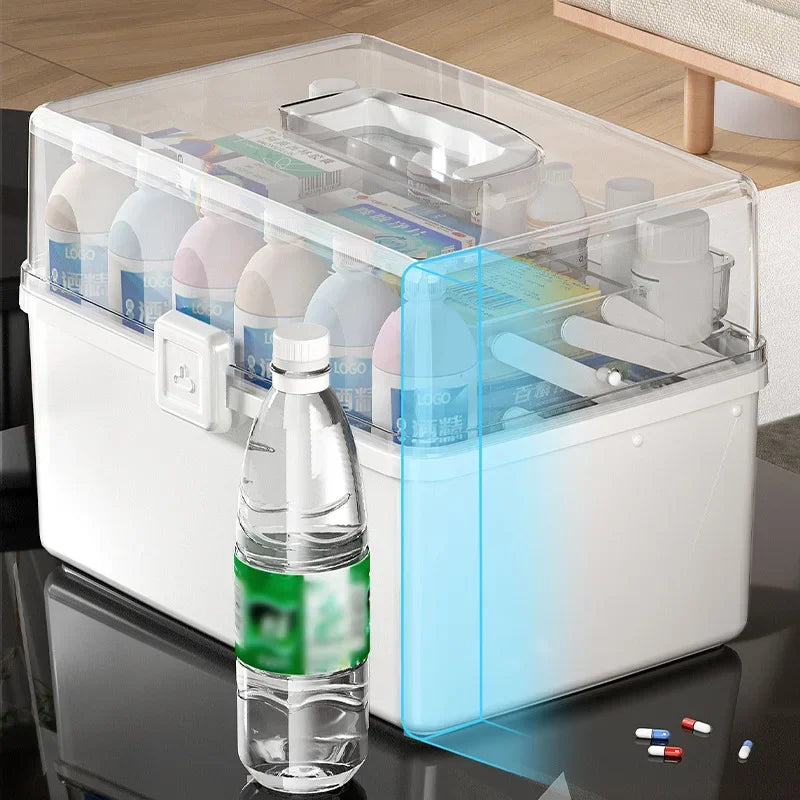 boîte rangement médicaments transparente moderne poignée anti humidité blanc storage ecofriendly