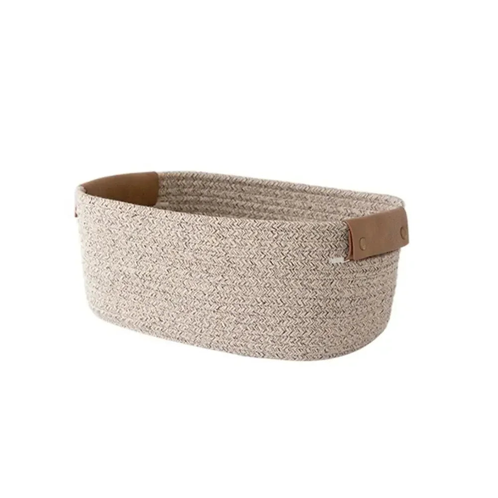 paniers rangement tissés main khaki clair blanc modernes rustiques poignées cuir eco friendly
