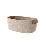 paniers rangement tissés main khaki clair blanc modernes rustiques poignées cuir eco friendly