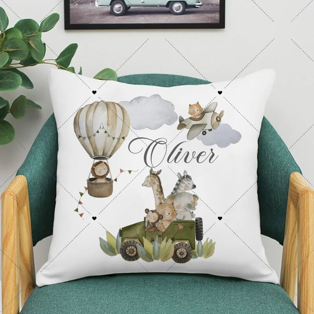 taies d'oreiller animaux forest enfants nom personnalisable illustration blanche festive