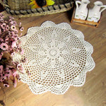 serviette table traditionnelle motif floral crochetée diamètre 35cm blanc