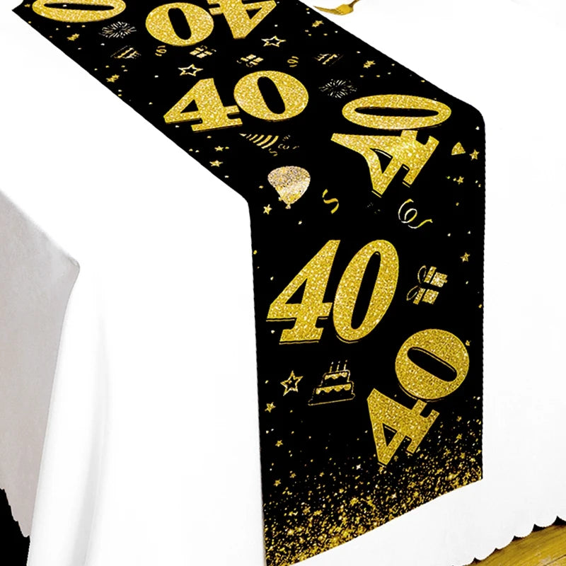 table chemin noir doré anniversaire fête confettis étoiles chiffres polyester occasionnelle thème festive