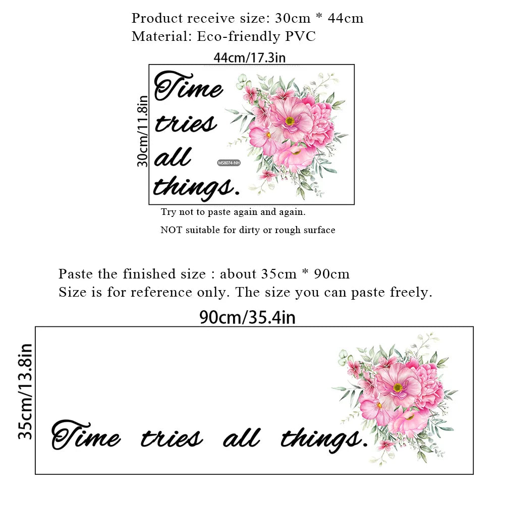 autocollant mural moderne bouquet fleurs inspirantes quotes chambre salon pvc adhésif rose vert noir
