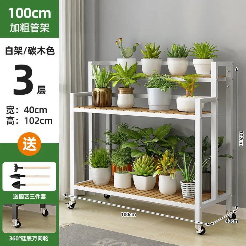 étagère plantes bois métal roulettes meuble jardin intérieur blanc moderne
