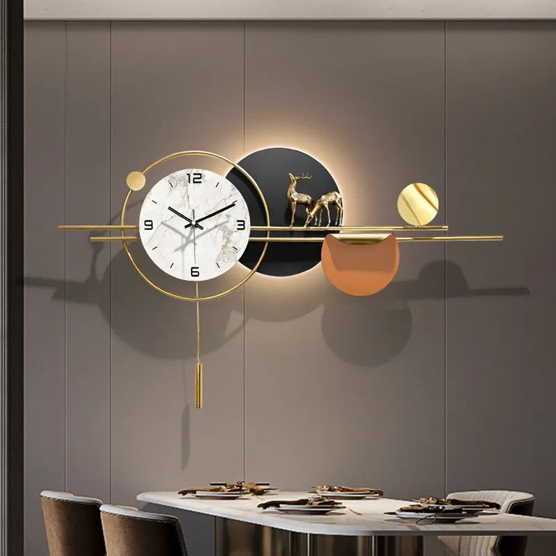 horloge murale moderne marbrée blanc or noir contemporaine fixée 50x90cm 55x110cm 66x150cm