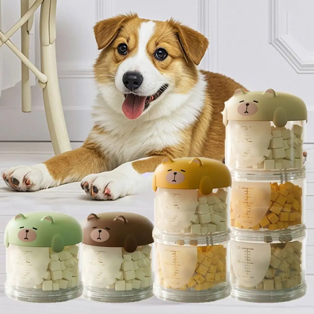 boîtes rangement aliments animaux compagnie moderne visage mignon couleur beige vert jaune étanches humidité