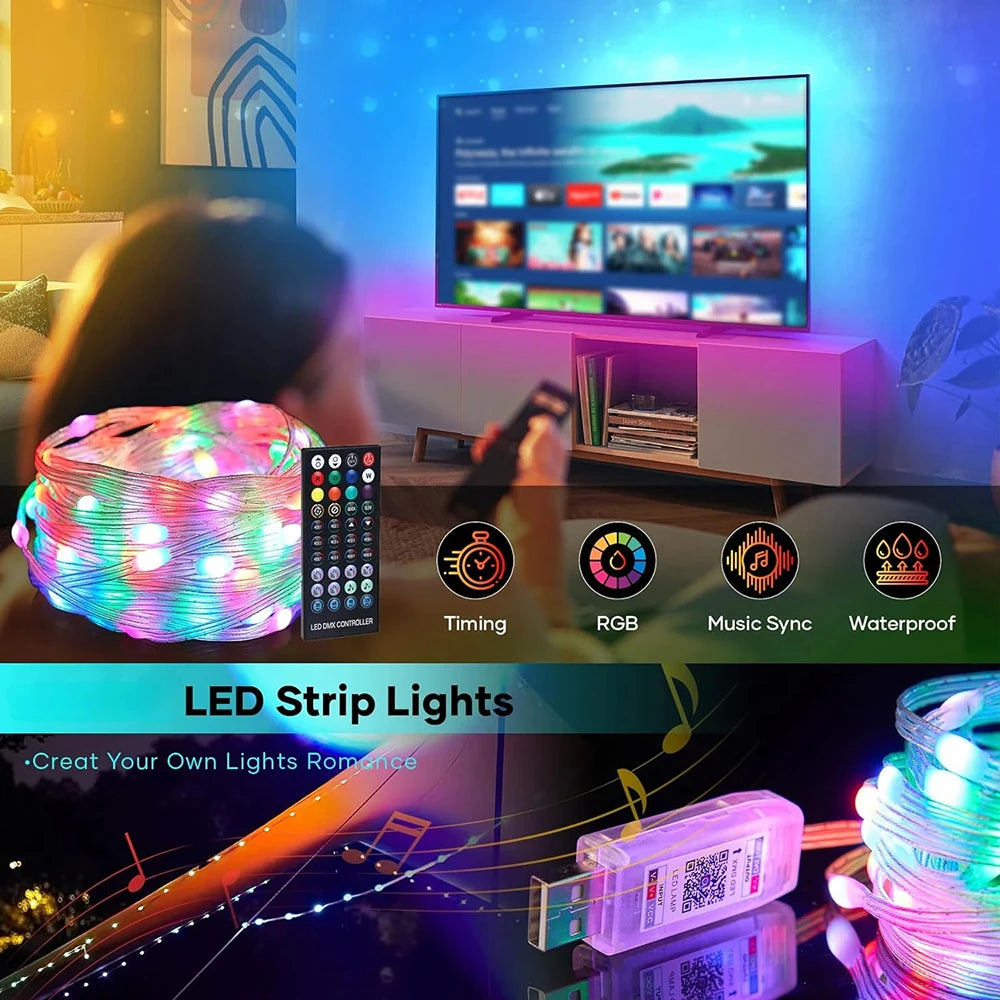 ruban led multicolore noel 40m 400 ampoules led points lumineux moderne controleur bluetooth