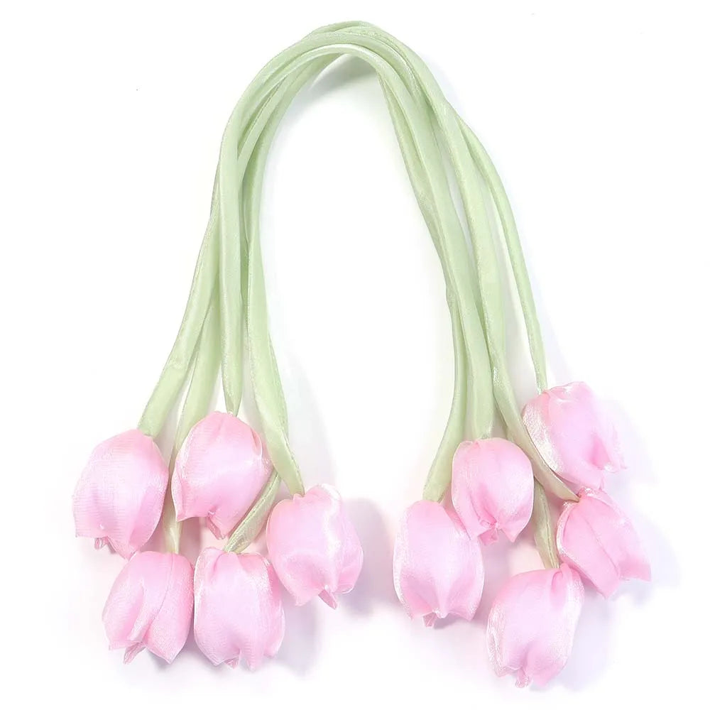 Décoration intérieure tulipes artificielles 3D fleurs polyester accessoires cheveux élastiques vert rose blanc