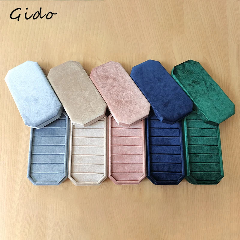 boîtes bijoux velours moderne gris clair beige rose pâle bleu vert rangement bagues boucles