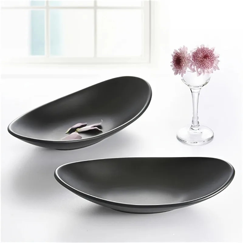 assiettes ovales noires modernes surface mate minimaliste présentation bijoux décoratif 18cm longueur