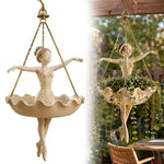 statue danseuse suspendue pot fleur robe volants chaussures pointe patio jardin romantique classique dorée
