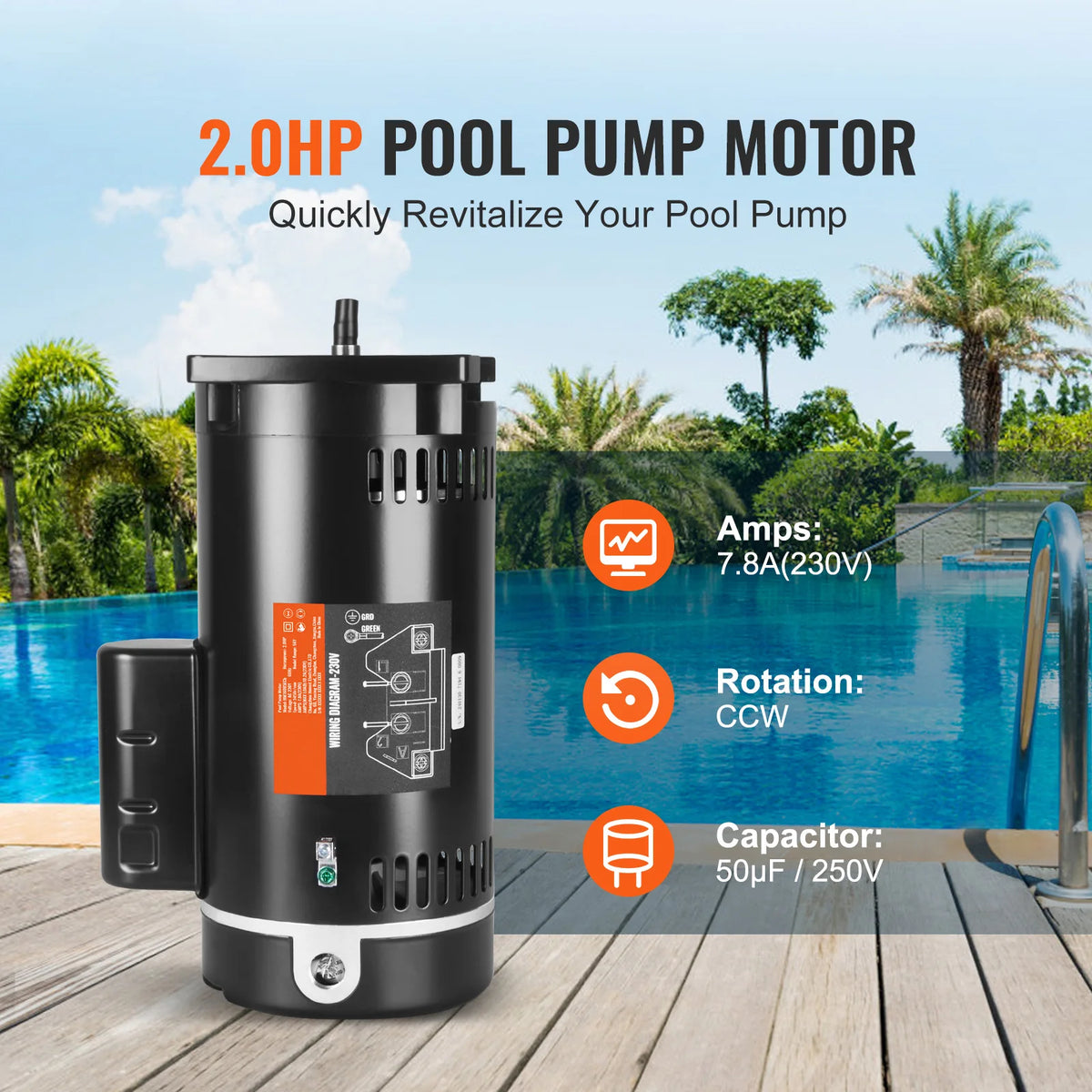 pompe piscine noire industrielle 2hp 230v 60hz 78ampères 3450trmin vis fixation