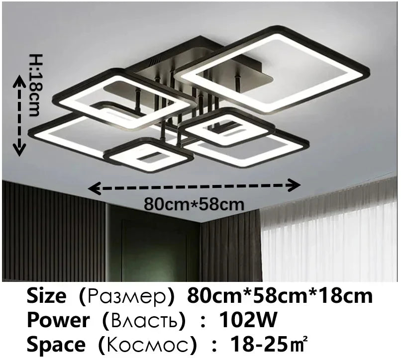 plafonnier moderne acrylique led noir géométrique contemporain suspension lumineuse cascade carrés