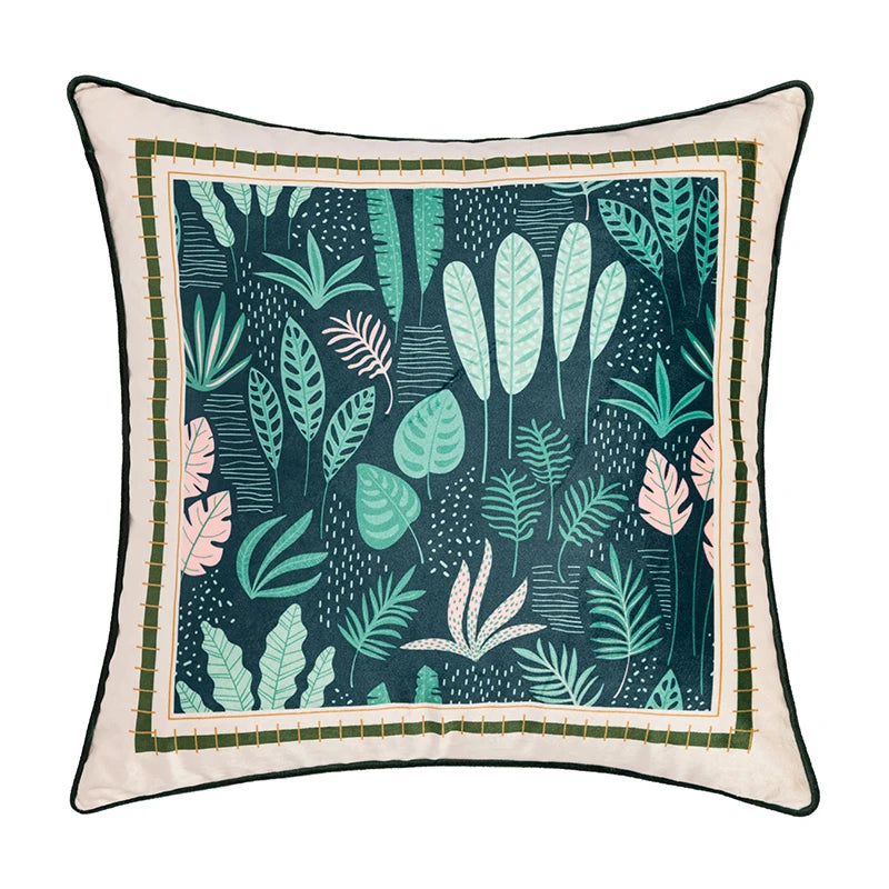 housse coussin velours motif végétal bohème chic carré decoratif voiture maison