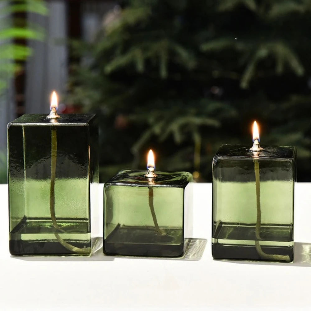 lampe huile vert foncé moderne verre borosilicate minimaliste sans bougie décoration intérieure maison