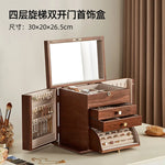 coffret bijoux bois marron tiroirs poignées dorées rangement moderne minimaliste