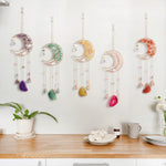mobile mural décoratif boho lune pierres semi précieuses or violet vert rose blanc doré