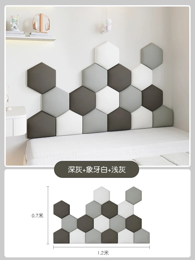 panneaux muraux hexagonaux 3d autocollants géométriques gris beige blanc décoration chambre enfant moderne