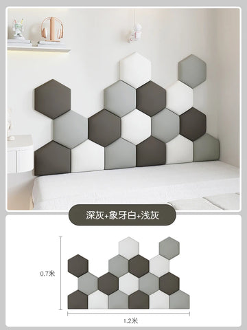 panneaux muraux hexagonaux 3d autocollants géométriques gris beige blanc décoration chambre enfant moderne