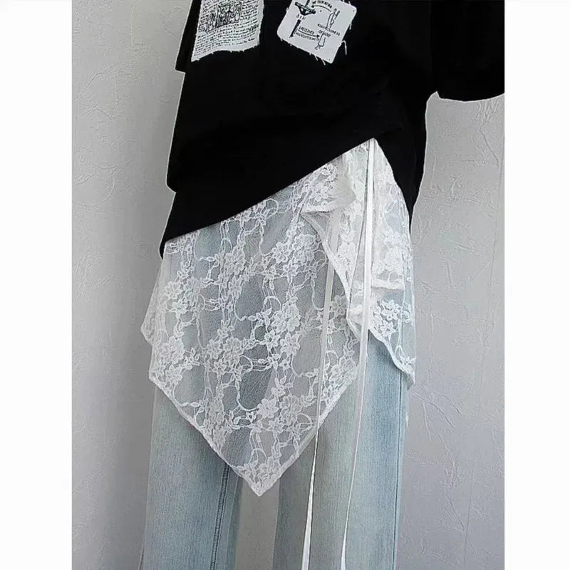 jupe mini blanc noir dentelle polyester ligne élastique non été junior femme