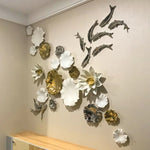 décoration murale céramique fleurs branches dorées argentées blanc contemporain objet déco intérieur