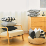 housse coussin noir blanc carreaux rayures moderne 30x50cm 45x45cm fixe décoration intérieur