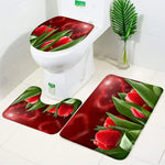 ensemble tapis bain salle bain rouge fleurs roses motif moderne coton doux décoratif