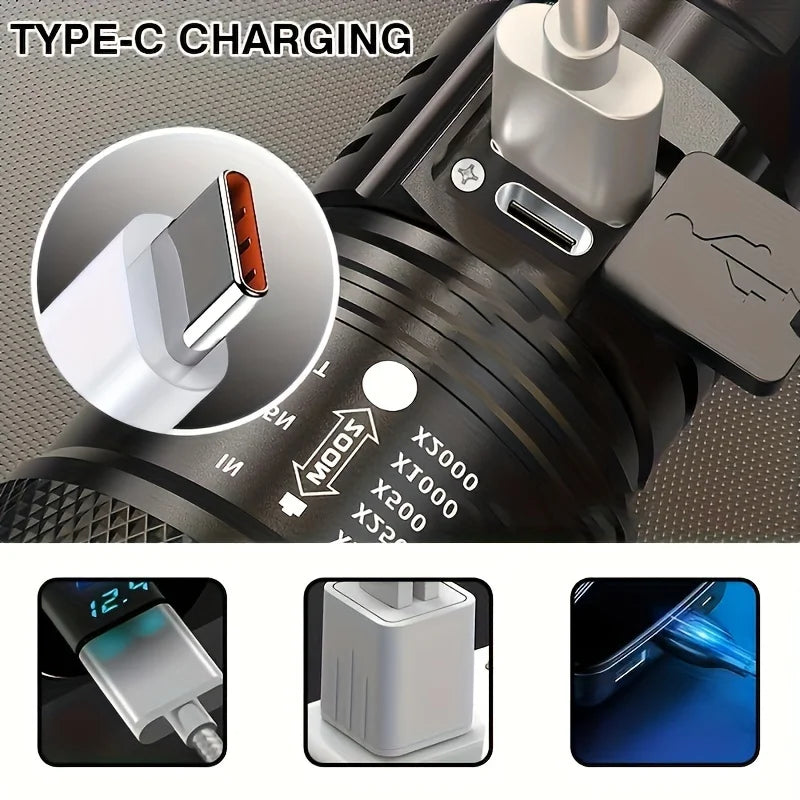 lampe torche multifonction noire texturée moderne modes luminosité charge usb