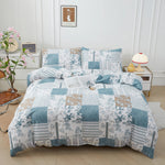 ensemble literie bleu patchwork moderne oreillers taies d'oreiller drap plat polyester brossé impression 3d