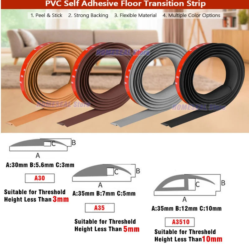 bande transition sol pvc autoadhésive noir beige moderne 3mm 7mm 12mm