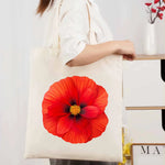 sac main toile beige imprimé floral rouge poignées détachables réutilisable respectueux environnement multifonction