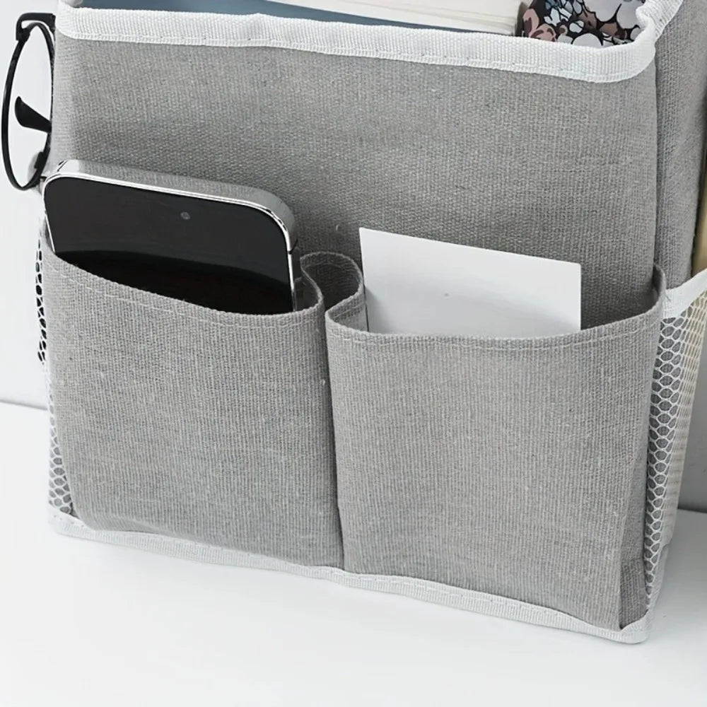 sac rangement mural gris toile lin moderne pliable multiple poches compartments fonctionnel
