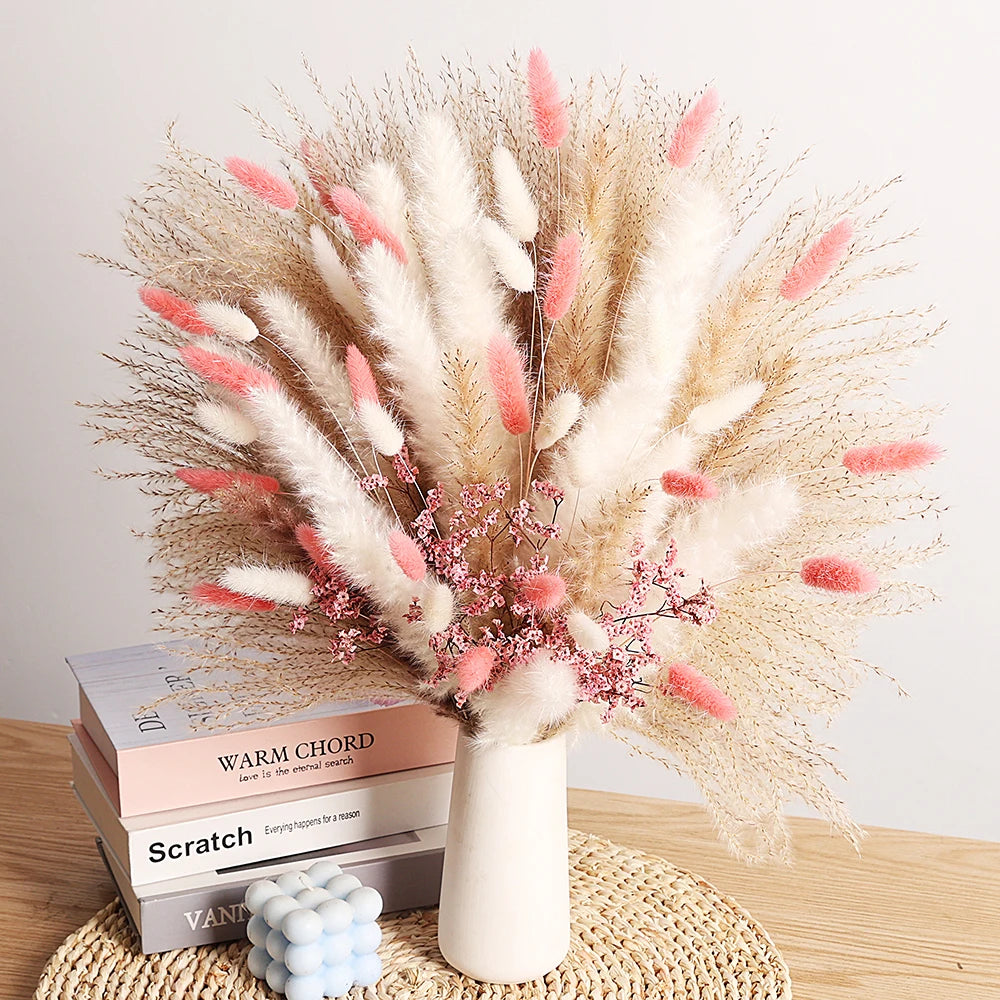 bouquets fleurs séchées pampas rose blanc decoration maison anniversaire mariage rustic naturel