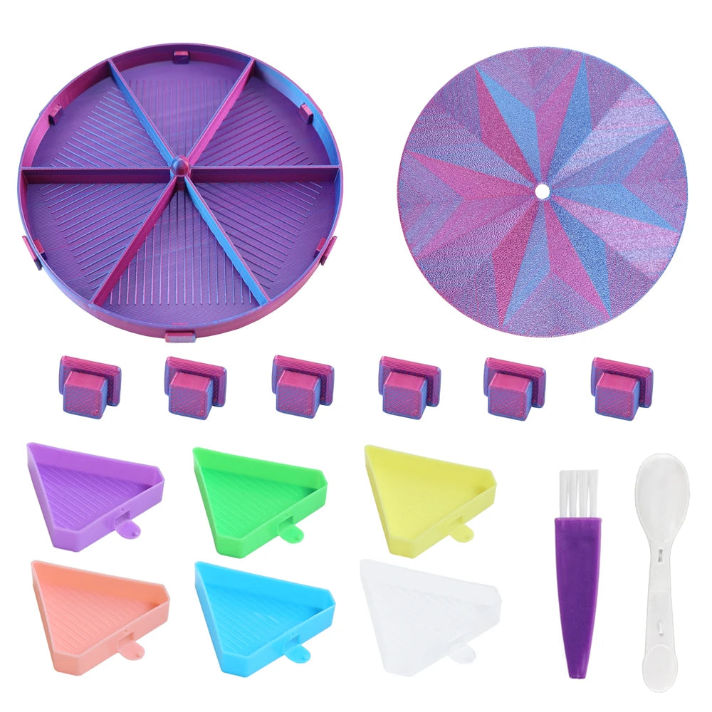 palette broderie moderne six compartiments pinceau brosse multicolores violet bleu rose