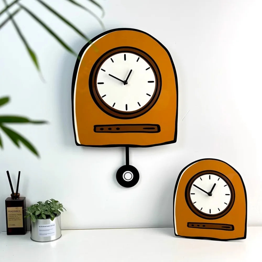 horloge murale moderne orange motif géométrique fixation décoration mur simple