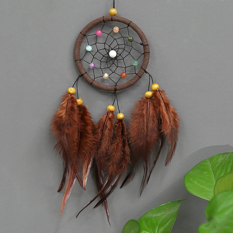 décoration murale attrape rêves noir plumes filigrane pierre semi précieuse boho ethnique chambre coucher