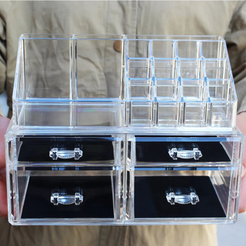 organisateur bijoux boîte transparente moderne poignées plastique grande taille cosmétiques maquillage soins peau