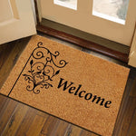 tapis d'entrée imperméable polyester antidérapant motif floral moderne bienvenue marronclair résistant