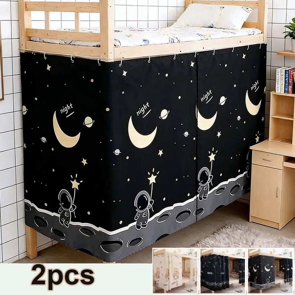 rideaux lit motif dessin animé occultants anti poussière étudiant lits superposés noir astronaute étoiles