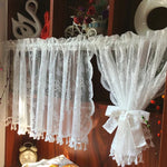 rideaux valance dentelle florale blanc franges romantique chambre inclusion franges incluses