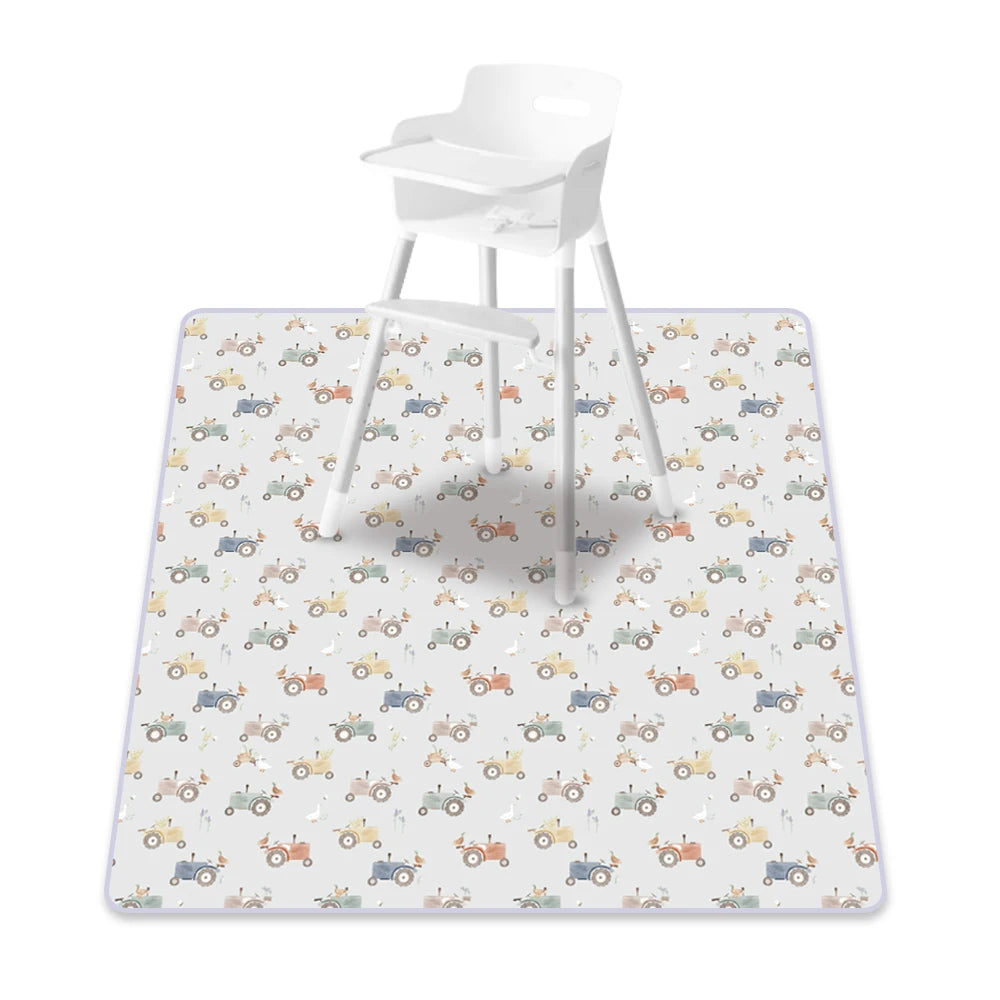 tapis imperméable anti dérapant blanc bleu orange vert motif tracteurs dinosaures moderne enfant
